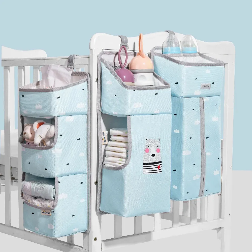 Bedding Sets Sunveno Crib Organizer for Baby Crib Hanging Storage Bag Baby Clothing Caddy Organizer for Essentials Bedding Diaper Nappy Bag 231218
