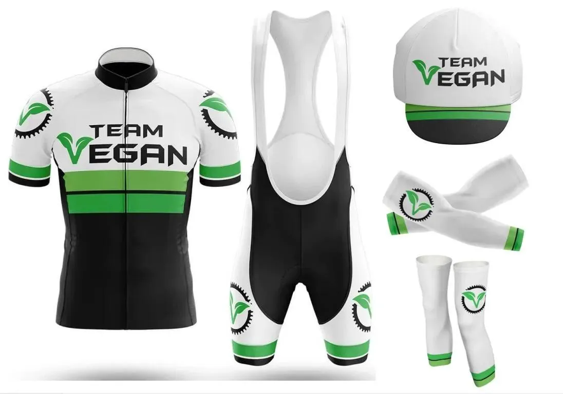 Sets 2024 Vegan Black Green Cycling Team Jersey 19D Bike Shorts Set