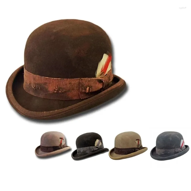 Vintage Hard Top Flat Fedoras Hats Wool Felt Berets
