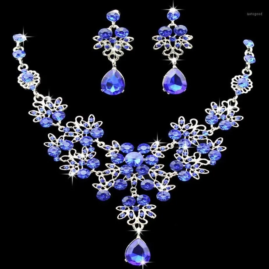 Earrings  Necklace KMVEXO Multiple Colors Water Drop Wedding Bridal Formal Party Prom Jewelry Sets Crystal Rhinestone Brides Sets263o