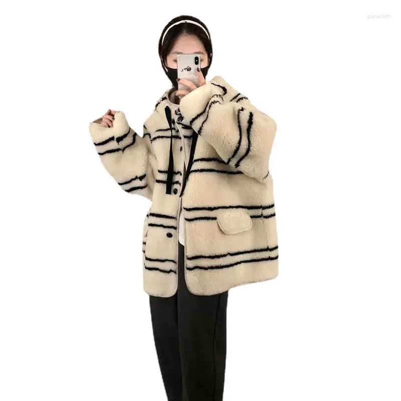 Manteau d'hiver élégant en fourrure pour femmes, veste à capuche en peluche pour dames, vêtements d'extérieur en Faux agneau pour femmes, 2023