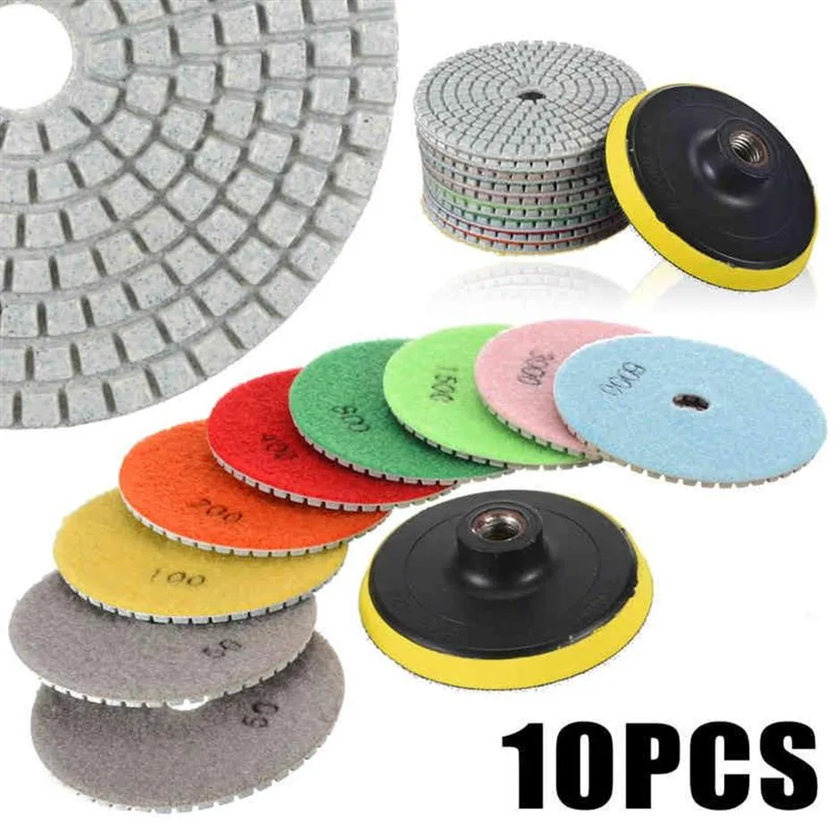 10Pcs Diamond Pads Kit 4 Inch M14 Wheel For Granite Stone Concrete Marble Polishing Tool Grinding Discs Set310j