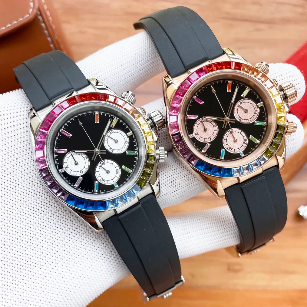 orologio da uomo orologio di design con diamanti orologio da donna montres menwatch orologio da uomo cinturino in gomma orologi d'oro arcobaleno orologio automatico ruolo donna orologio con diamanti colorati