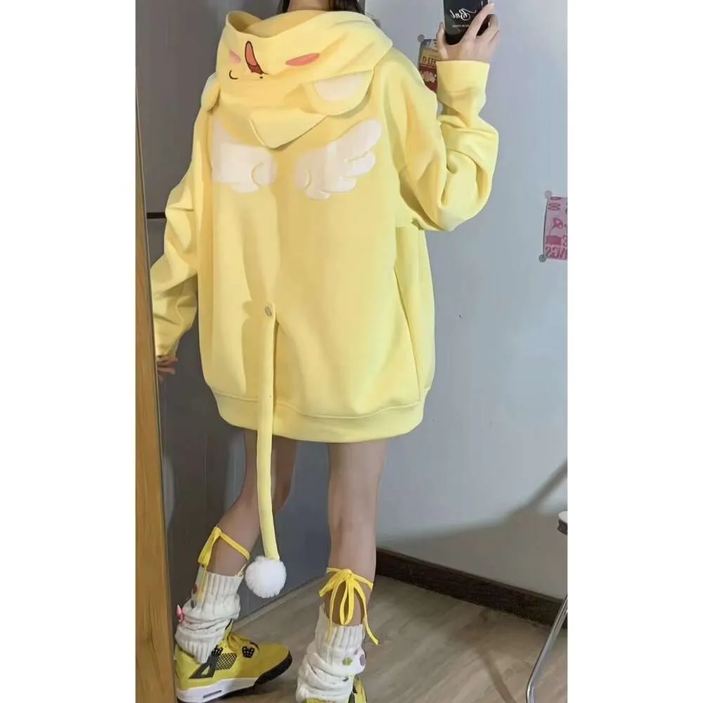 Kadın Hoodies 2024 Sıradan Çizgi Film Baskı Ceket Kadın Gevşek Tatlı Kapşonlu Haruku Uzun Kollu Kawaii Preppysweatshirts Ceket