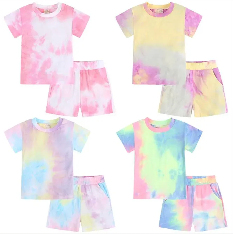 Designerkleding voor kinderen Meisjes Tie Dye Zomerkledingsets Jongens T-shirts met korte mouwen Shorts Outfits Losse tops Broek Past Vrijetijdskleding BJ