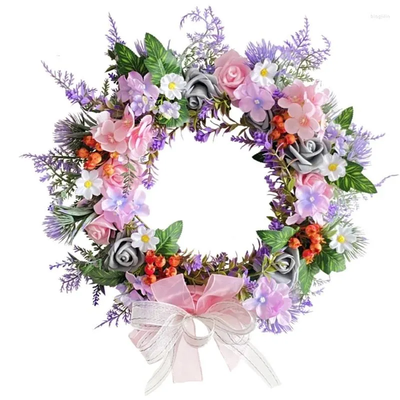 Decorative Flowers Festive Christmas Wreath Front Door Decoration With Bow Decor