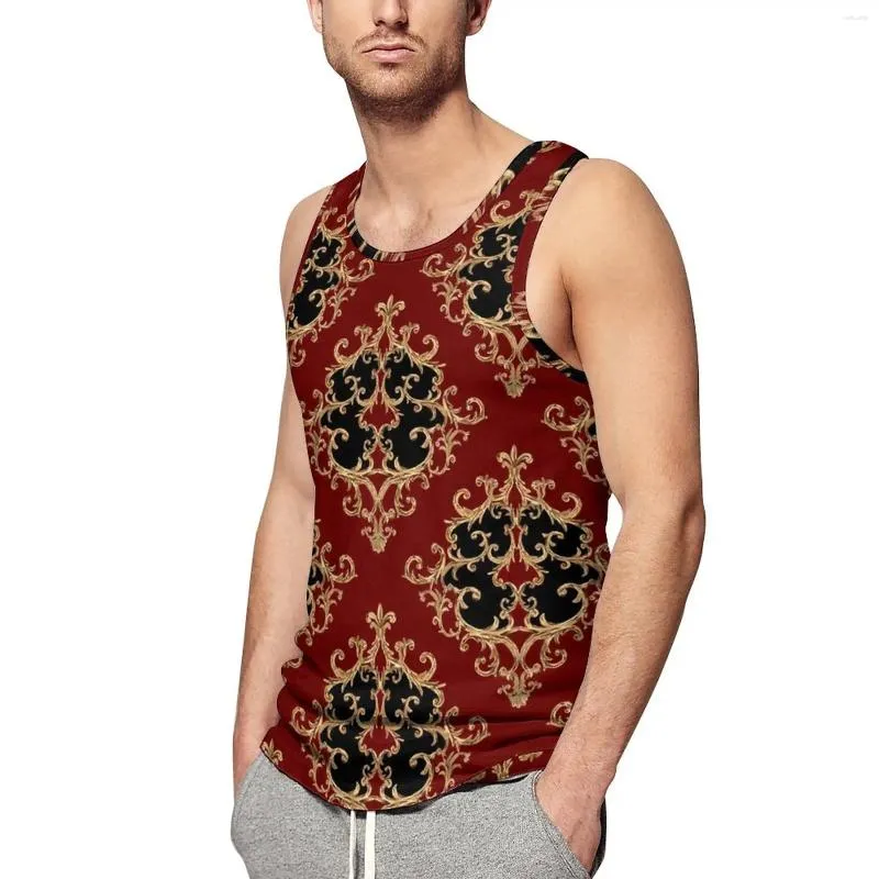 Men's Tank Tops Baroque Print Summer Top Gold Black Damask Workout Man Printed Vintage Sleeveless Shirts Large Size 4XL 5XL