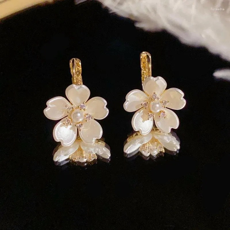 Hoop Earrings 2023 Korea Design Fashion Jewelry 18K Gold Plated Sweet Acrylic Flower Elegant Women's Daily Work Accessories