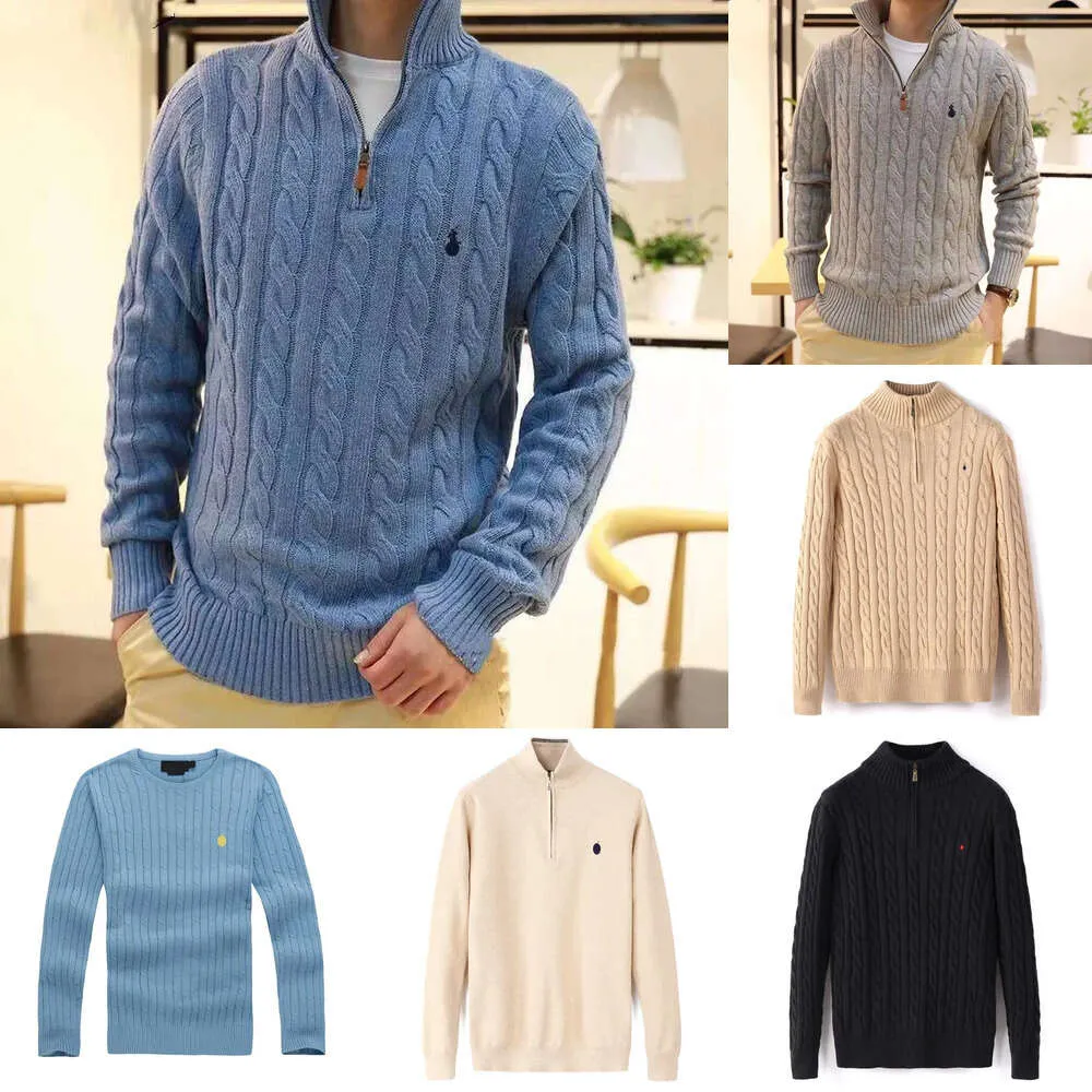 RL Mens Sweater Tasarımcı Polo Yarım fermuarlı kapüşonlu uzun kollu ralph örgü at bükülme yüksek yakalı erkek kadın hip hop moda üst Lauren Sweatshirt 70