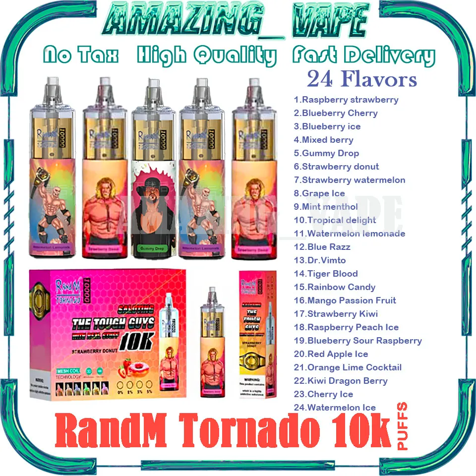 Original RandM Tornado 10000 Puff Einweg-E-Zigaretten, 0,8 Ohm Mesh Coil, 20 ml, 1100 mAh Akku, wiederaufladbar, elektronische Zigaretten, Puff 10K Airflow Control Vape Pen