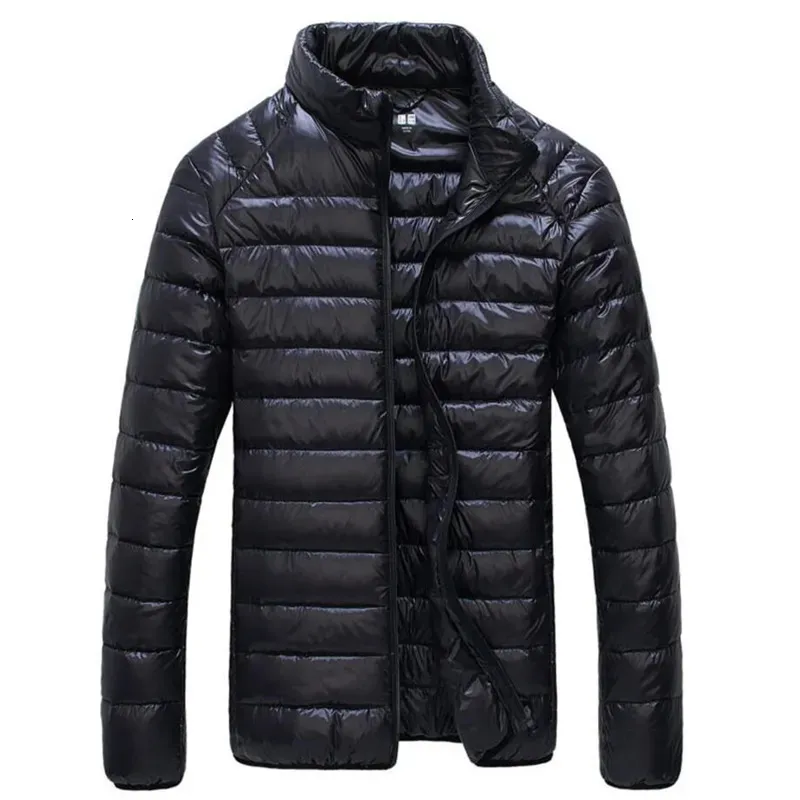 Erkekler Down Parkas Sonbahar Kış Kış Ceket Erkekler Sıradan Stand Yakası Ultra Hafif Parka Ceket Taşınabilir Outwear Rüzgar geçirmez Beyaz Ördek Aşağı Ceket 6xl 231218