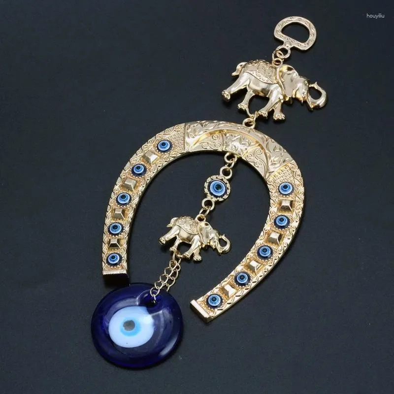 Porte-clés turc bonne chance maison voiture ornement éléphant pendentif fer à cheval décor goutte
