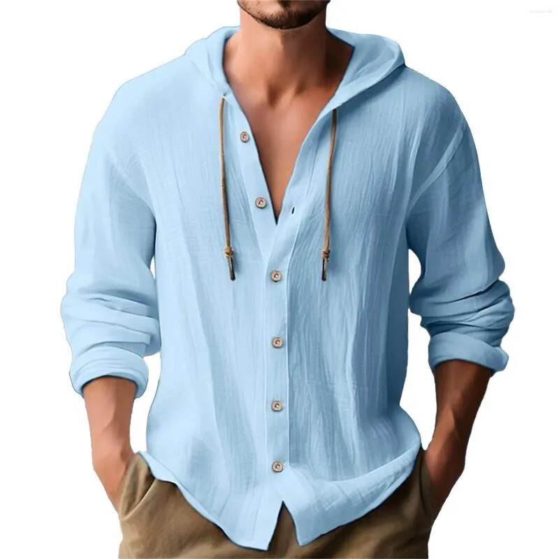 27 782 Mens T Shirts Button Up Long Sleeved Solid Cotton And