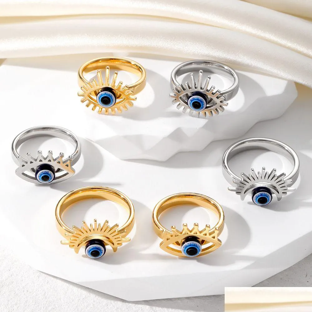 Clusterringen Vintage Blue Evil Eye Finger Ring voor vrouwen Gift Sieraden Hollow Crown Turkse Lucky Verstelbare Party Accessoires Maat 17 Dhvdi