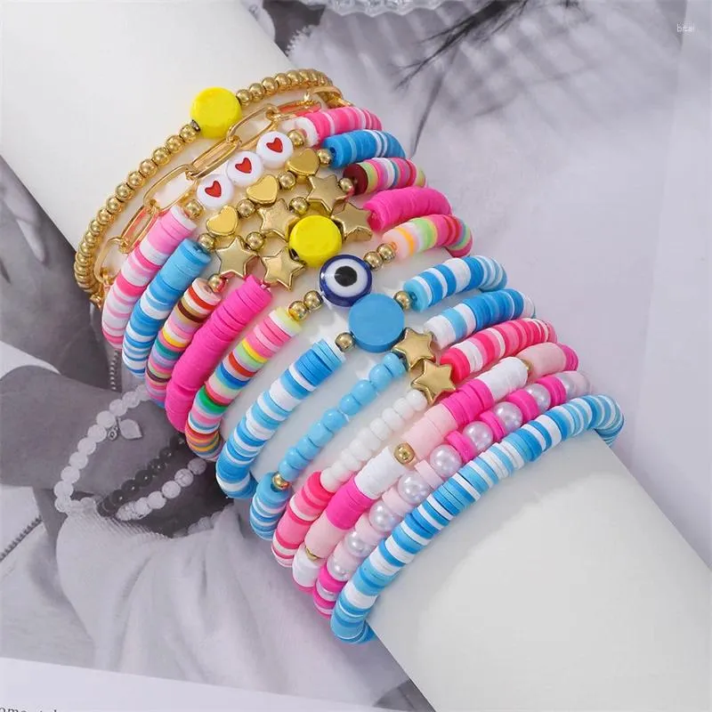 Strand 13 stks/set Bohemen Hart Ster Stapelbare Armband Zachte Klei Aardewerk Gelaagdheid Vriendschap Kleurrijke Kralen Meisjes Bangle Boho Sieraden