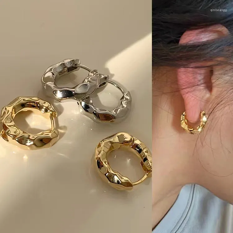 Pendientes De Botón Circular Plisada De Metal Para Mujer