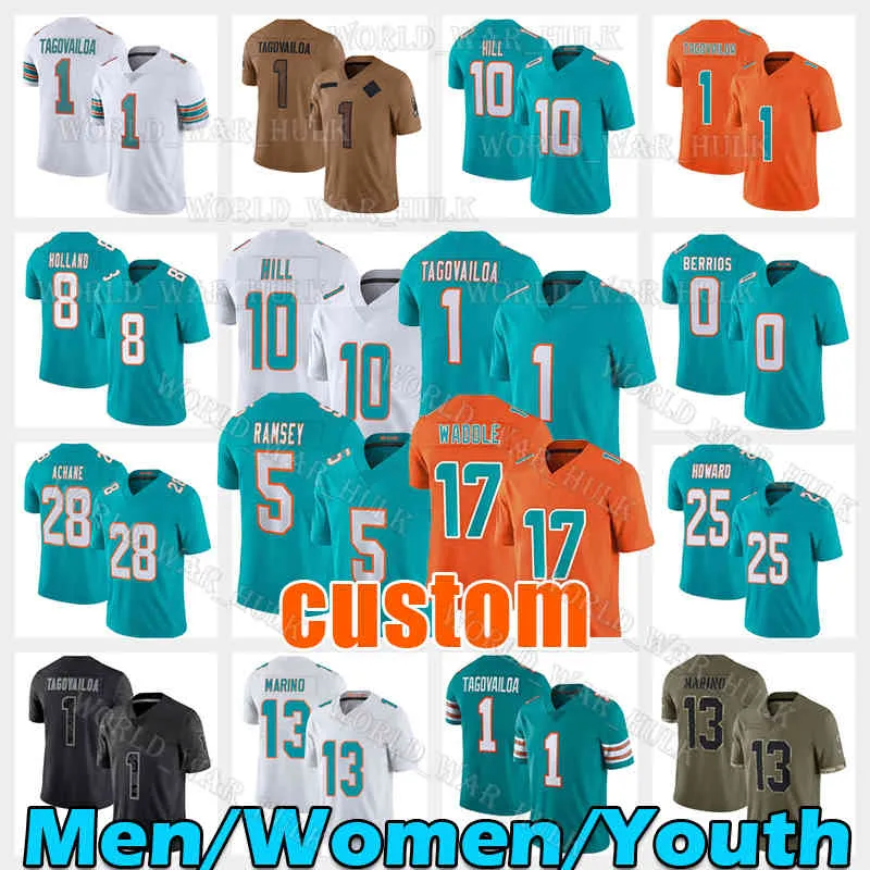 1 Tua Tagovailoa 10 Tyreek Hill voetbalshirt 17 Jaylen Waddle 5 Jalen Ramsey 13 Dan Marino 28 Devon Achane Jaelan Phillips Braxton Berrios Bradley Chubb Zach Thomas