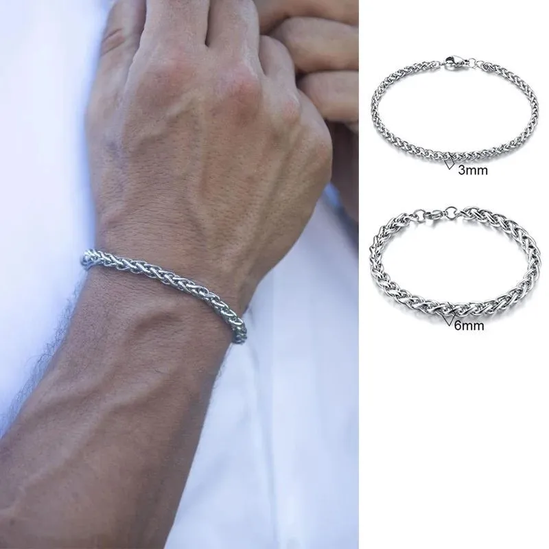 BIJOUX POUR HOMMES 3 À 8 MM DE LARGE BRACELET CHAÎNE DE BLÉ EN OR BLANC 14 K 7,48 À 9 POUCES FERMOIR MOUSQUETON