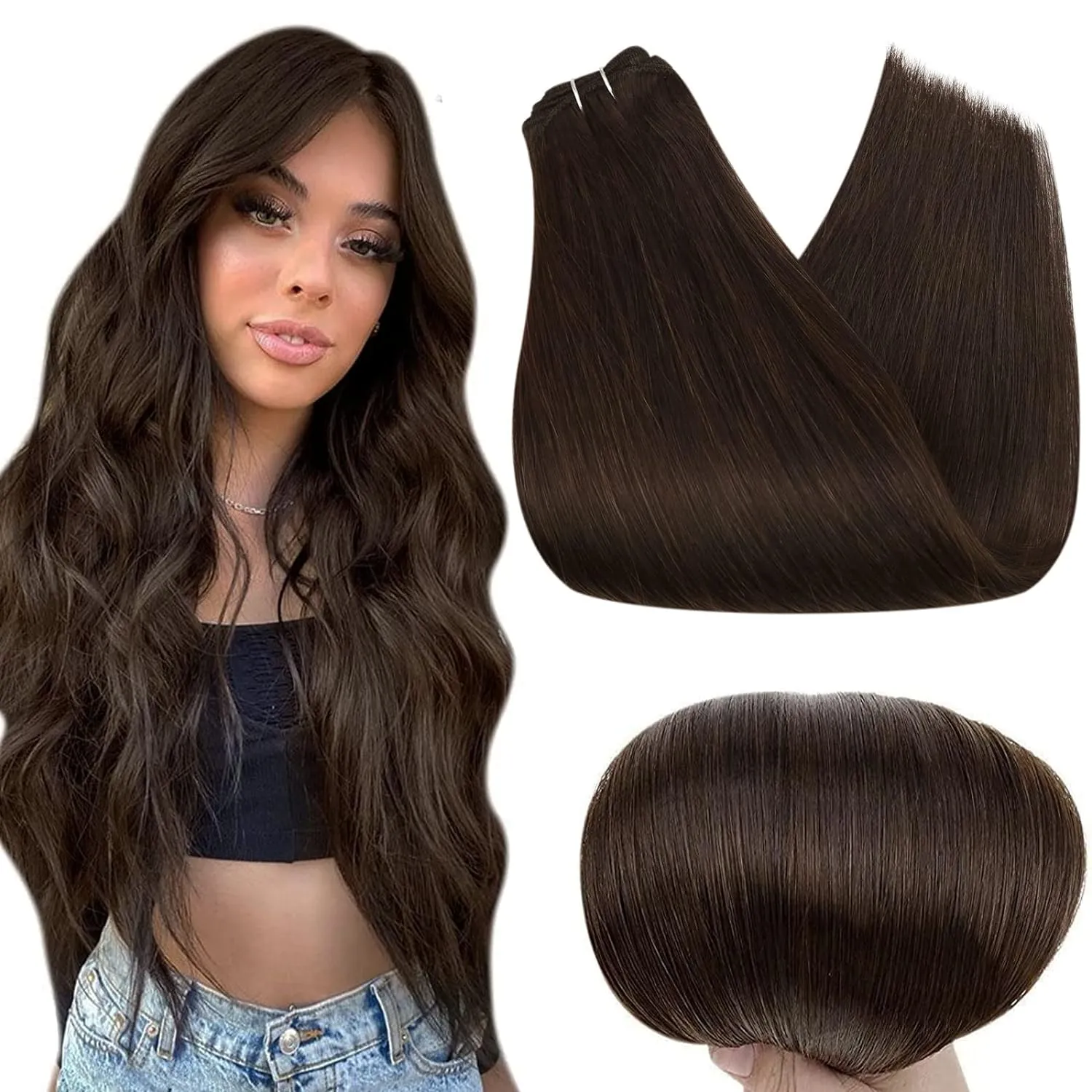 Extensões de cabelo de trama cabelo humano #2 cabelo castanho escuro tecer duplo desenhado virgem europeu costurar em extensões de cabelo 100g