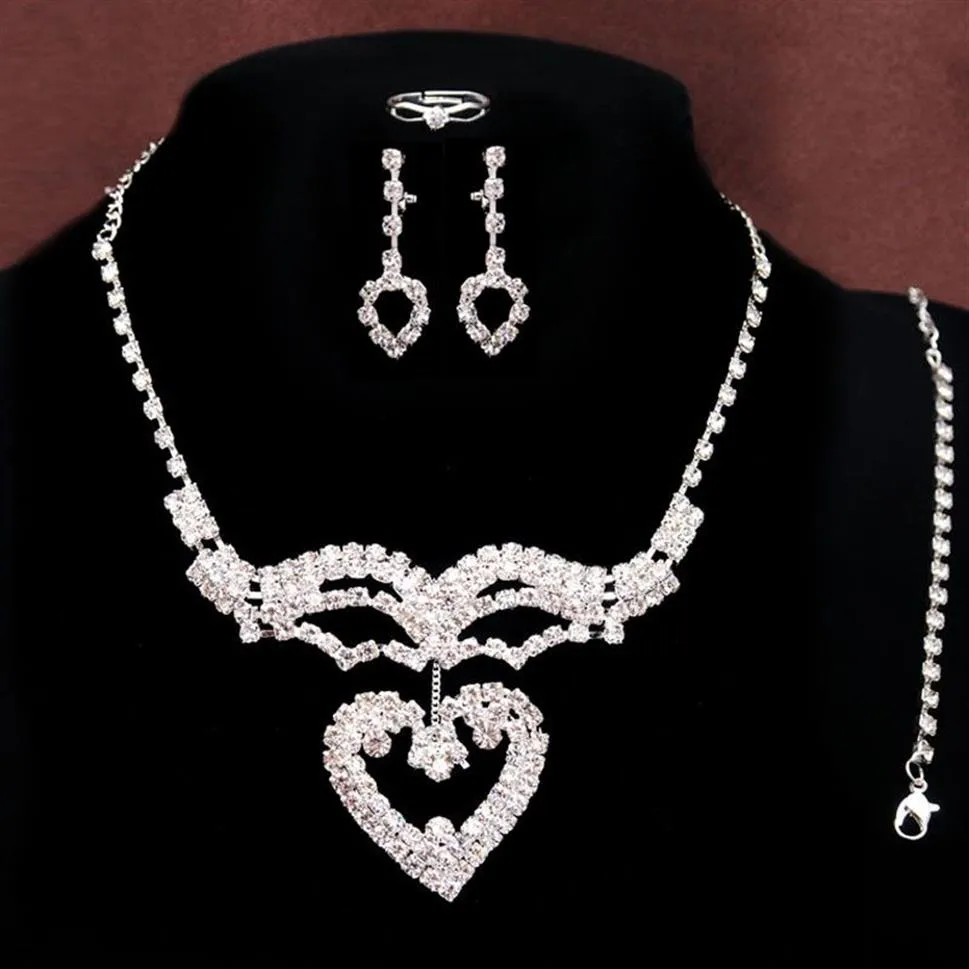 18K Silver Plated Rhinestone Austrian Crystal Necklaces Earring Stick Bride Charm Jewelry Sets for Bridal Wedding317Z