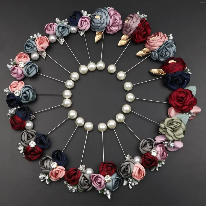 Broches românticos corsages de casamento masculino feminino pano arte pérola tecido flor boutonniere colorido noivo padrinhos terno broche pino