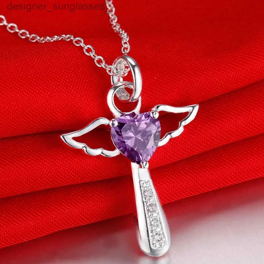 Hänghalsband fin 925 Sterling Silver Angel Noble Crystal Cross Pendants Necklace For Women Luxury Party Wedding Jewelry Christmas GiftsL231218