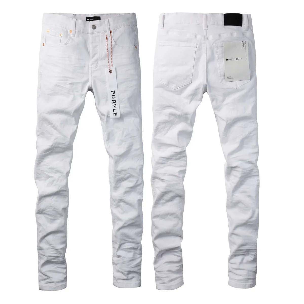 Purple Jeans Mens Slim Fit Skinny Solid White Denim Pants Streetwear