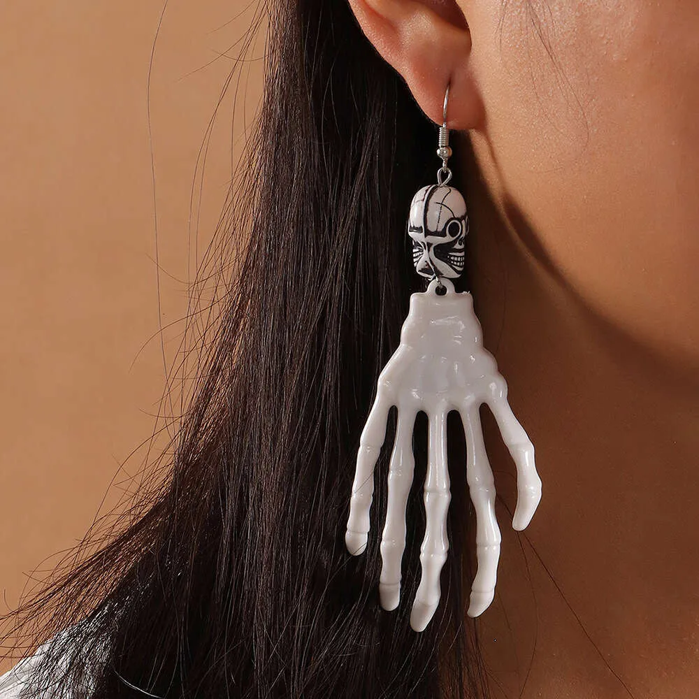 2021 Halloween Cosplay Skull Palm Exaggerated Horror Funny Ghost Hand Earrings for Women Jewelry