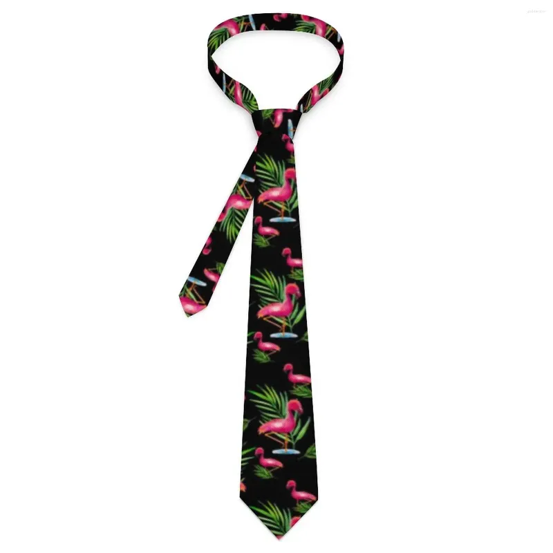 Papillon Cravatta da uomo Collo con fenicottero rosa Foglie di palma verdi Modello colletto alla moda retrò Accessori per cravatte di qualità per il tempo libero