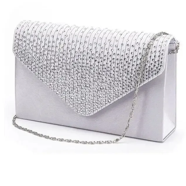 Avondtassen Dames Satijnen Koppelingen Kristal Bling Handtassen Bruiloft Portemonnee Envelop Mode Dames Portemonnee Clutch Bag 231218