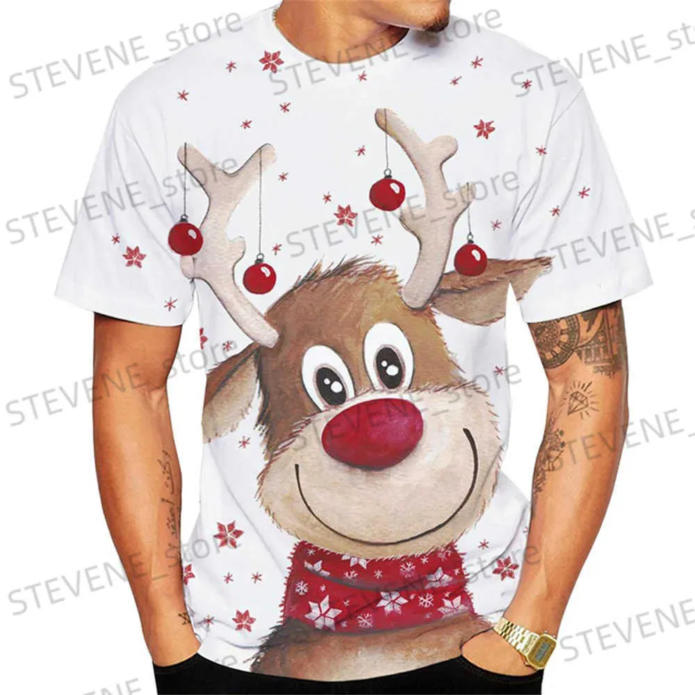 Men's T-Shirts 2022 Men's Christmas T-shirt Autumn New Fashion Short Sleeve Cartoon T Shirt Funny Cute Animal Cartoon Shirt For Men T231219