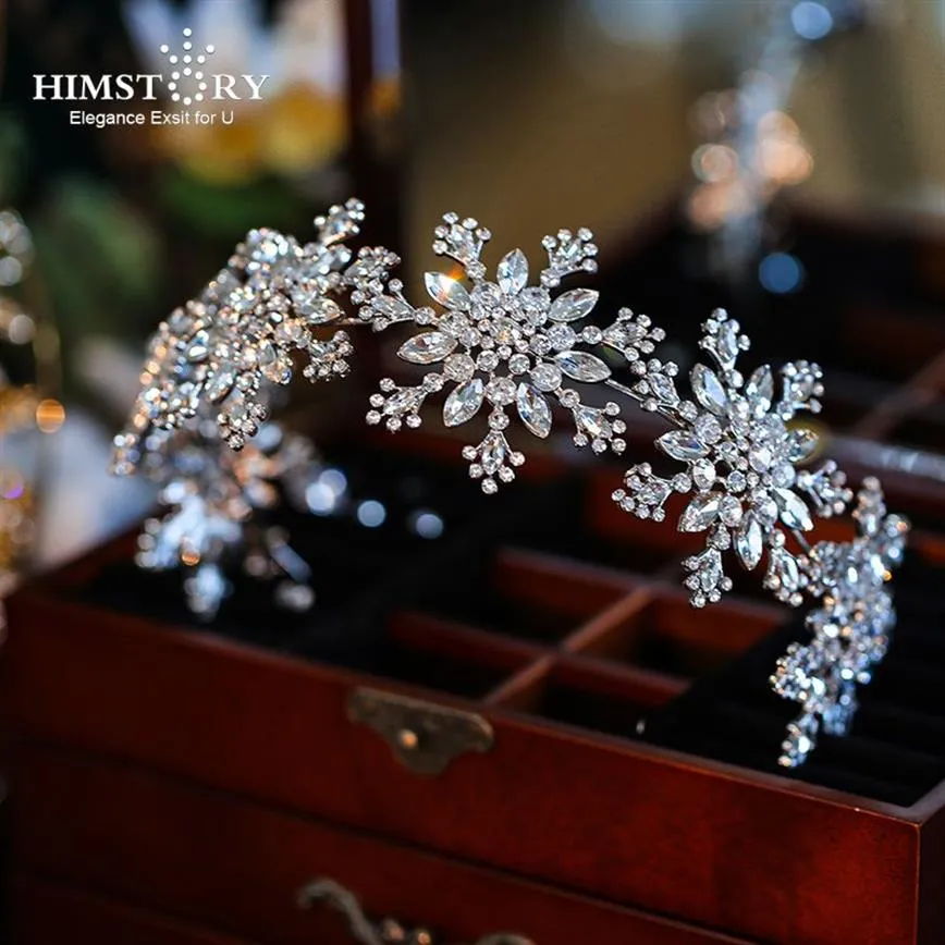 Himstory Nieuw ontwerp Sneeuwvlok Tiara Kroon Bruiloft Crytal Bruids Tiara Accessoires Strass Prinses Optocht Haarsieraden W0104253R