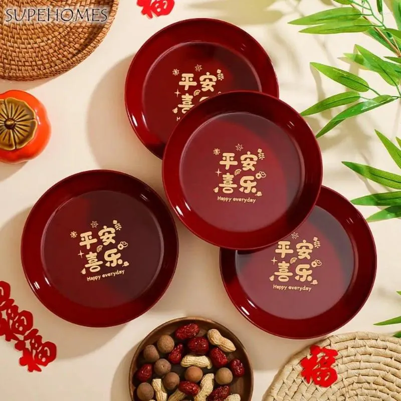 Plates Plastic Spring Festival Snack Plate Durable Anti-fall Round Flower Shaped Table Serving Tray Red Storage Gift