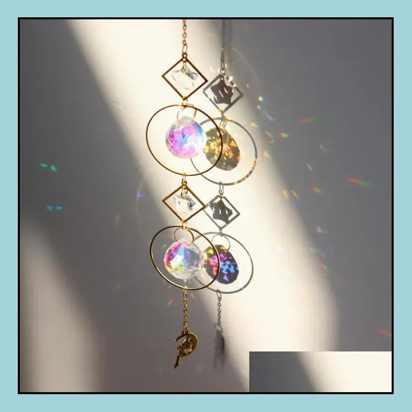 sun catchers hanging crystal ball beaded ornament garden decorations window patio lawn moon star pendant glass prism rainbow maker