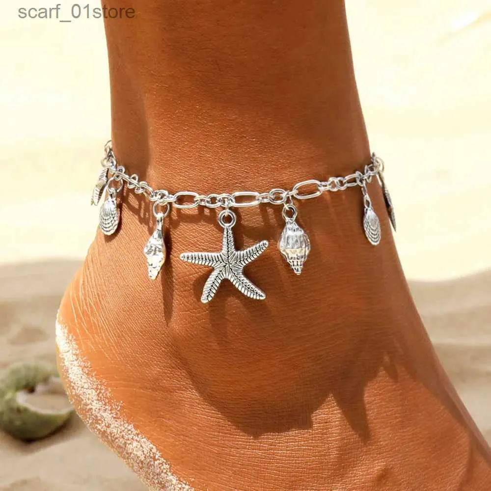 Ножные браслеты Винтажные ножные браслеты для женщин Подвеска в виде морской звезды Ножный браслет Летний пляжный браслет для ног в богемном стиле Браслет на ногу Ювелирные изделия 2023L231219