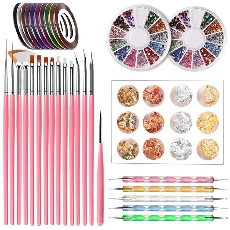 Kits Nail Pen Stamp Nail Art Tool With 15pcs Painting Brushes Dotting Tool Foil Manicure Tape Color 2020