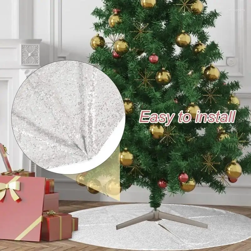 Décorations de Noël Arbre Argent Jupe Double Couches Tissu Sol Bling Tapis Décoration De Pied