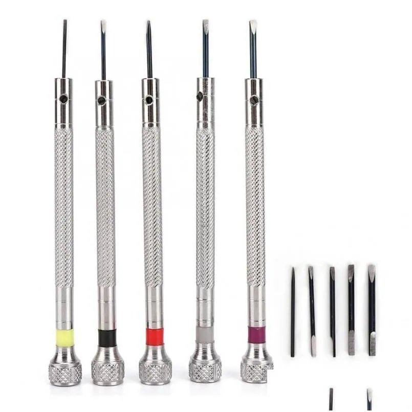 Repair Tools & Kits Repair Tools Kits 5Pcs 0.8-1.6Mm Stainless Steel Flat Head Screwdriver Kit Watch Band Strap Link Pin Removal Tool Dhaq4