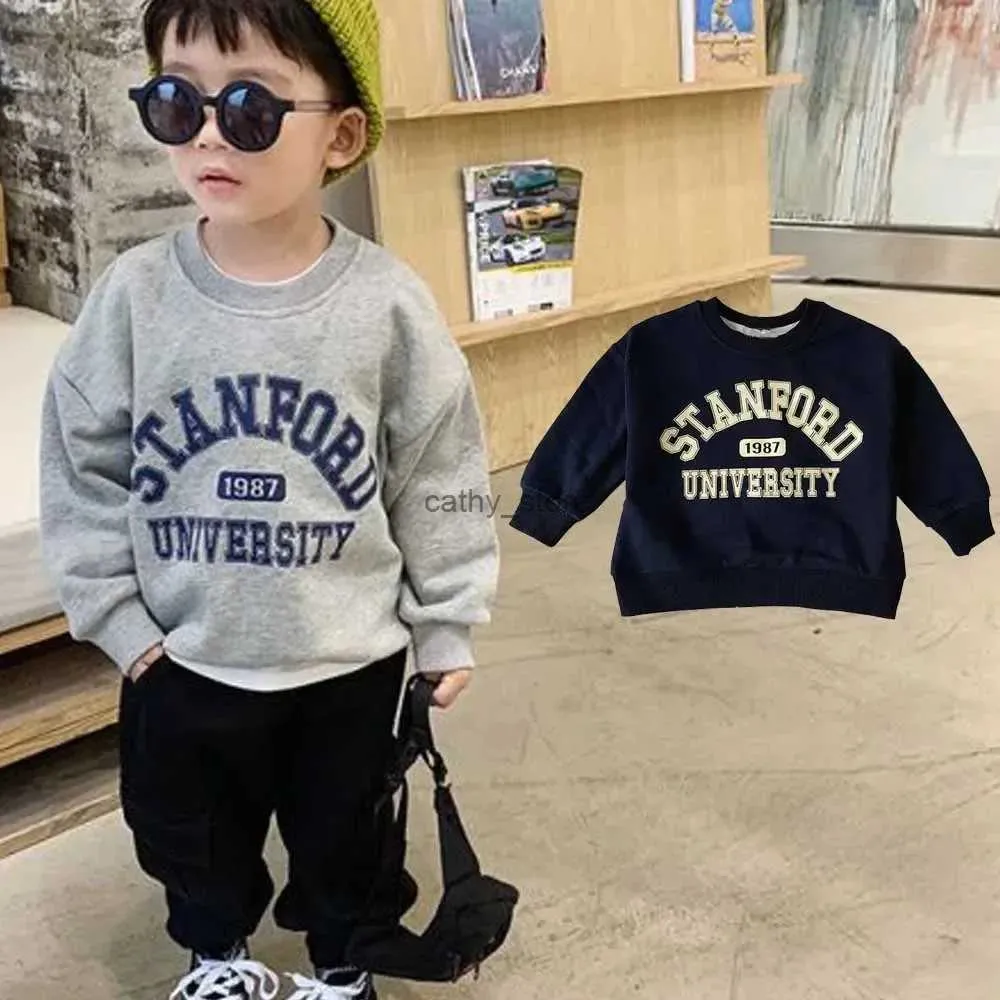 Pullover Baby Boys Sweatshirt Cotton Long Sleeved T-shirts for Kids Letter Printed Hoodies 2023 Spring Fall Winter Big Children's ClothesL231215