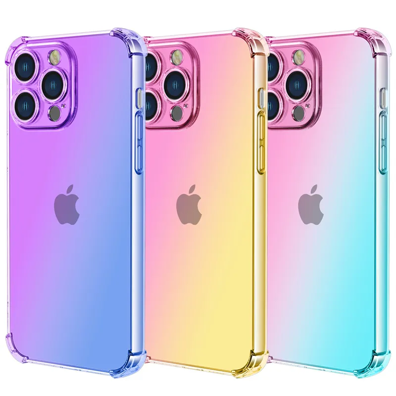 Regenbogenfarbene Farbverlaufshüllen für iPhone 15 14 13 12 11 Pro Max X XS MAX XR Transparente TPU-Telefonhülle mit weicher Rückseite