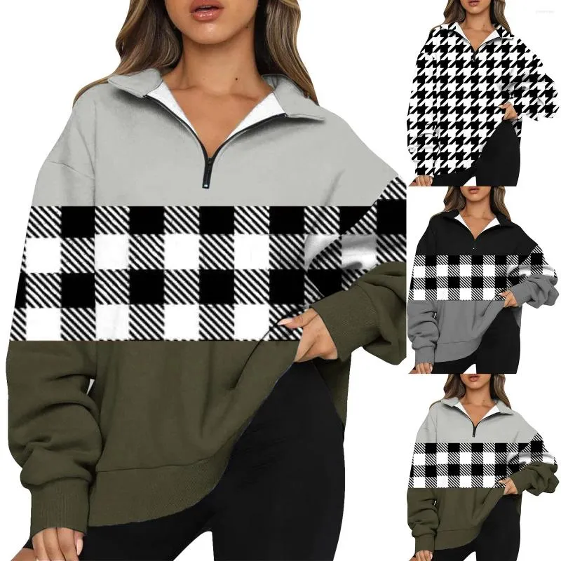 Kvinnors hoodies mode överdimensionerade toppar för kvinnors halva zip pullover långärmad tröja quarter hoodie tröja tonåring flickor fall blus
