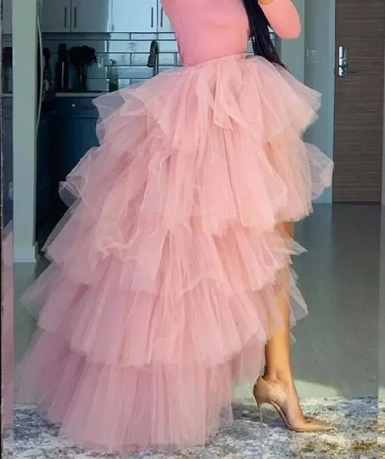 Stock 24H navire haut bas jupe en tulle Iered volants asymétrique jupe de bal Punk robe en tulle sous jupon tenue de soirée décontractée CPA3277