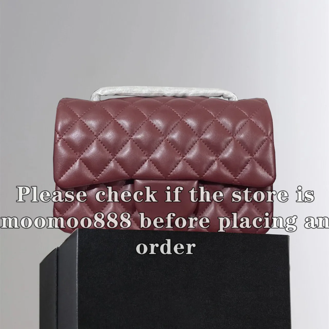 12A All-New Mirror Quality Designer Rectangle Flap Quilted Bag Mini 20cm äkta läder Bourgogne Purse Luxury Caviar Lambskin Handväska Svart axelkedja Box Bags