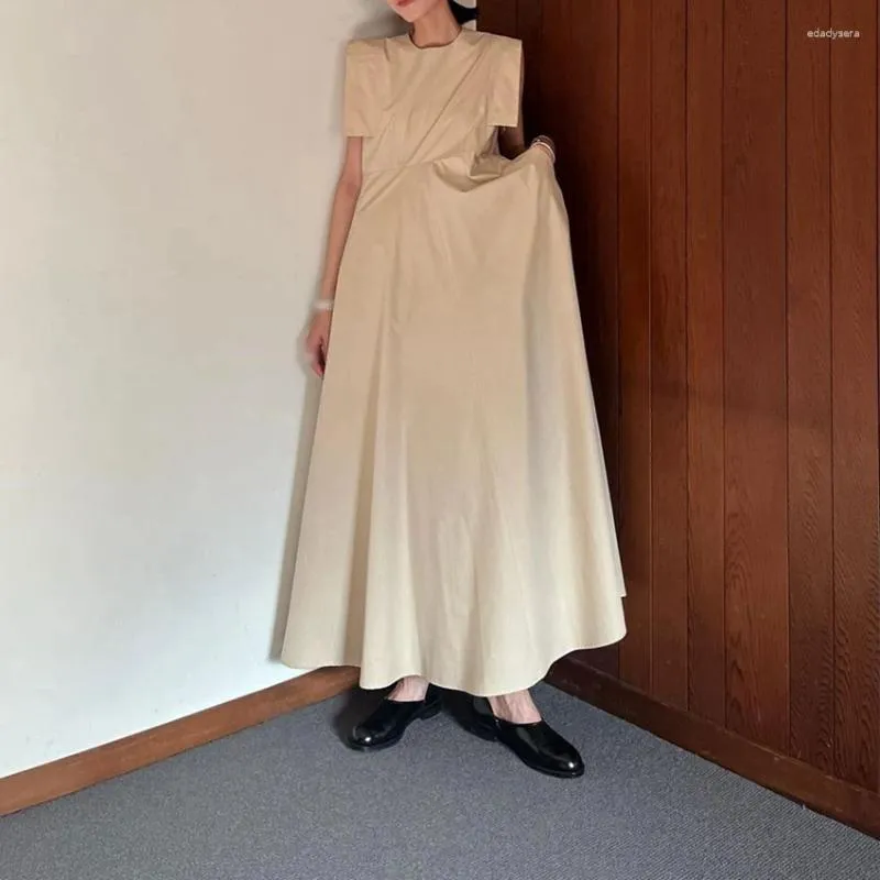 Casual Jurken Vintage Elegante Katoenen Lange Maxi Jurk Zomer 2023 Vrouwen Japan Merk Flutter Mouwloze Pure Kaki Zwarte Kleur Kleding