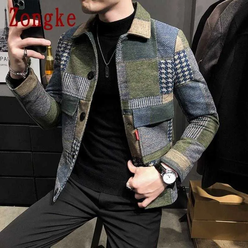 Vestes pour hommes Vestes pour hommes Zongke Woollen Plaid Bomber Jacket Japonais Streetwear Hommes Manteau d'hiver M-3XL