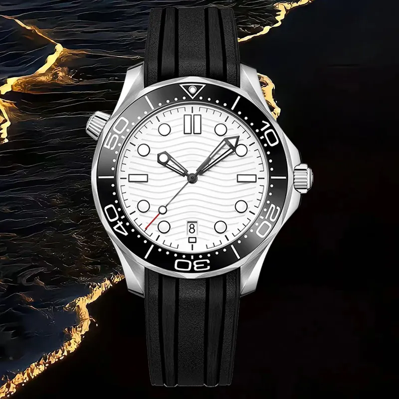 Titta på AAA Quality Mens Designer Watch 41mm White Dial Bioceramic Watch Luminous Waterproof Sapphire Rubber Strap Watch Swimming and Diving Watch Montre With Box