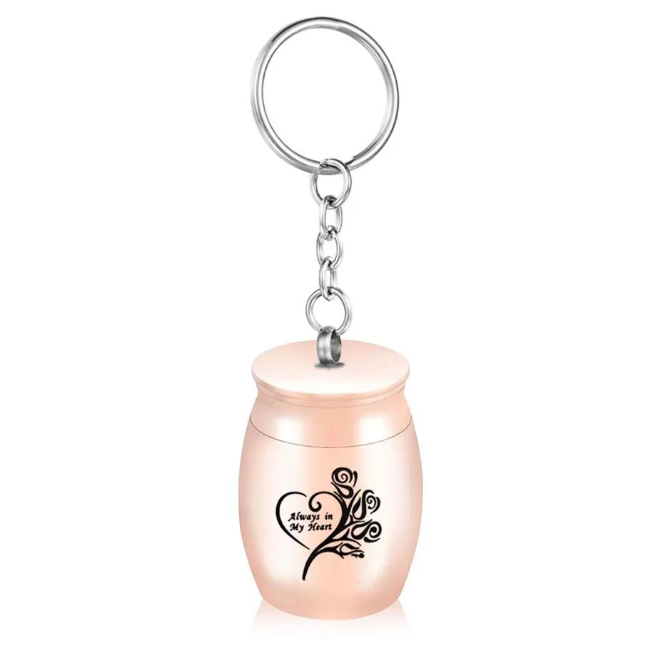 30x40mm 5 Färg Mini Cremation Urn för Ashes Pet Human Memorial Urns Keychain Rose Flower Ashes Funeral Jar -Always in My Heart241n