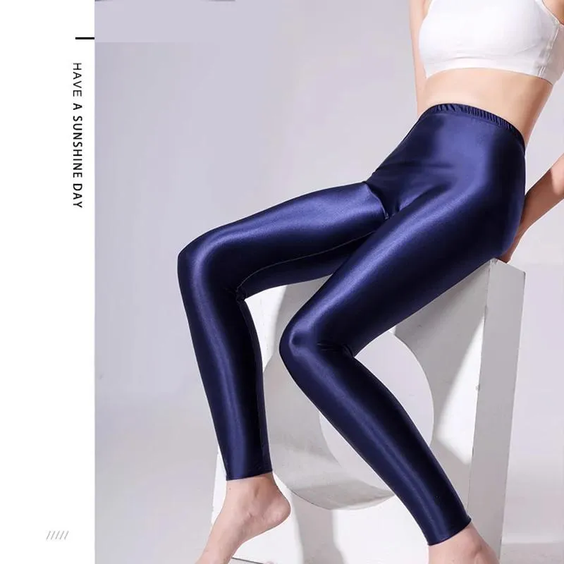 Capris glansiga glänsande plus storlek leggings kvinnors is siden fiess leggings som kör träning yoga byxor snäva bottnar