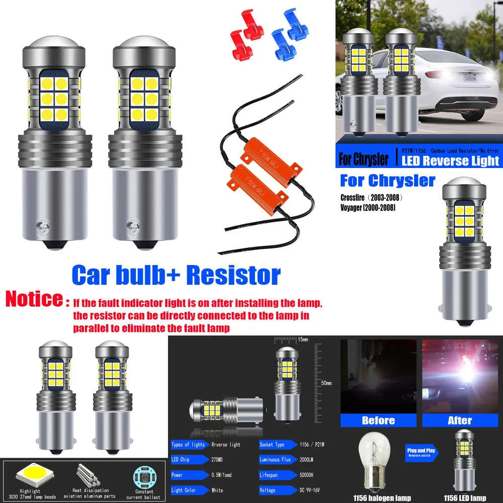 Nouvelles lumières décoratives 2 pièces P21W 7506 BA15S Canbus LED feu arrière Blub lampe pour Chrysler Crossfire Voyager 2001 2002 2003 2004 2005 2006 2007 2008