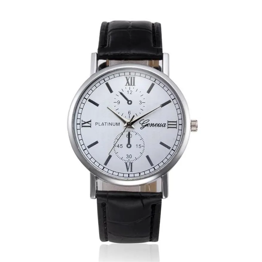 Horloges Genève Romeinse Cijfers Nep Ogen Heren Horloge Mode Riem Casual Business Klok Merk Quartz Relogio Masculino2334